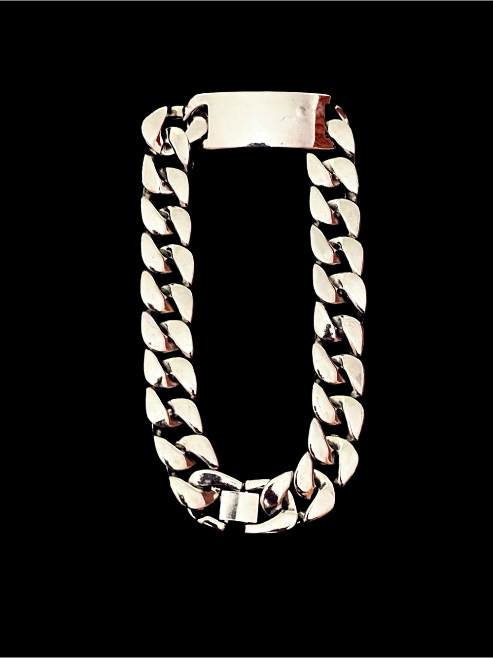 Stainless Steel | Chunky Silver-Tone Flat Cuban / Card Link | Blank Bar Plate